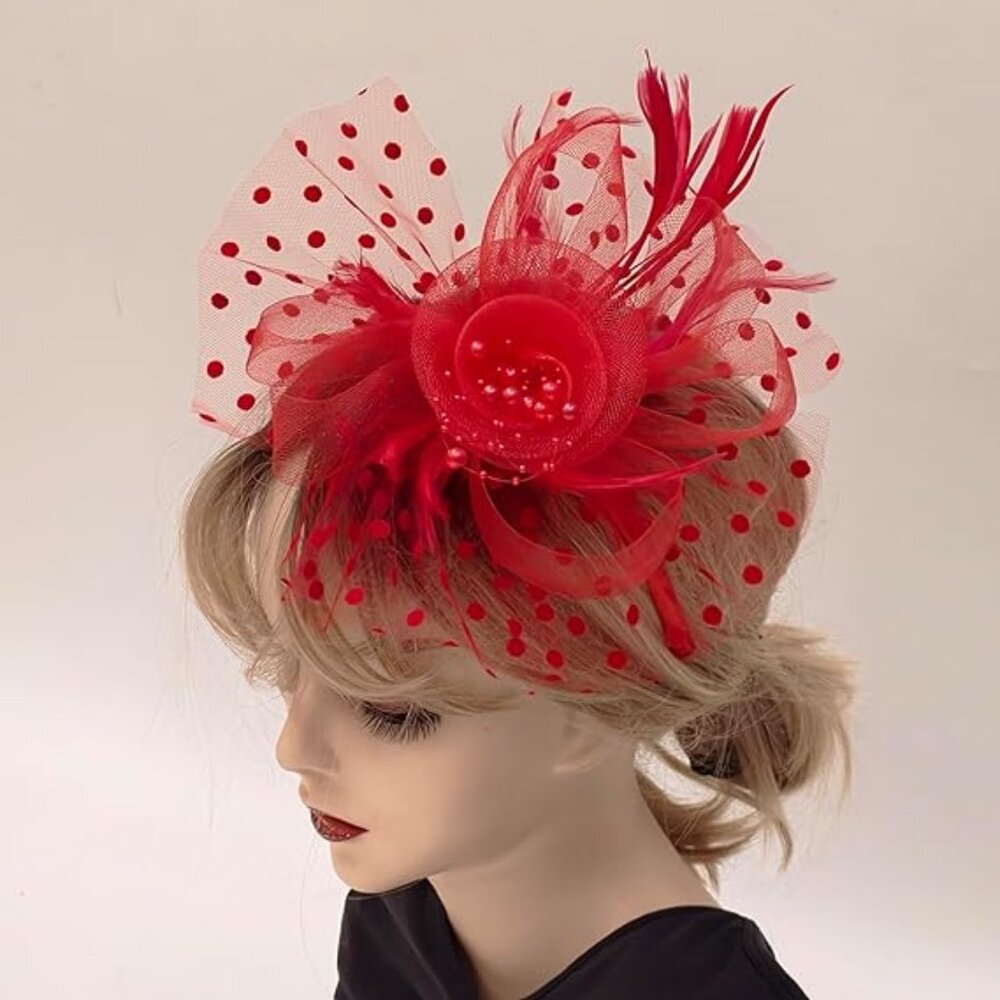 Kentucky Derby Hat Hairband Hair Clip Red Fascinators Hat NEW